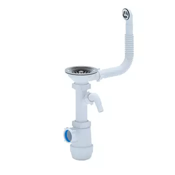 Сифон для мойки АНИ пласт 3 1/2х40 мм с выпуском d115 мм с отводом с переливом с соединением 40 мм (A1042SP15DIY)