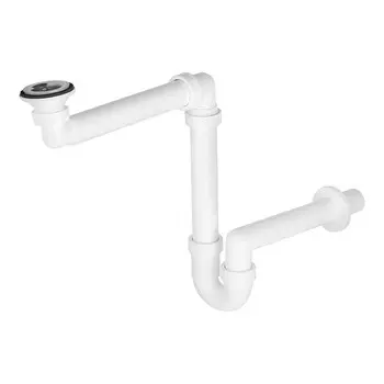 Сифон для раковины и мойки Alcadrain 1 1/2х40 мм со смещением с выпуском d60 мм белый (A413/AG210511100)