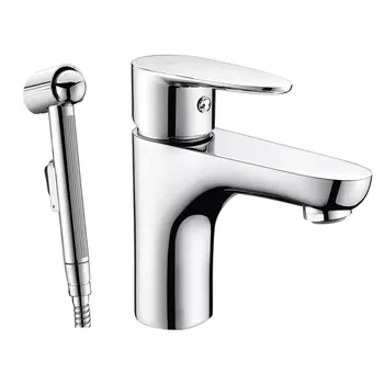 Смеситель для раковины с гигиеническим душем WasserKraft Leine с держателем хром (3508)
