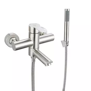 Смеситель для ванны РМС нержавеющая сталь однорычажный с коротким изливом с лейкой (SUS124-009E)