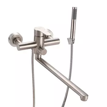 Смеситель для ванны РМС сталь однорычажный с длинным изливом с лейкой (SUS124-006EP)