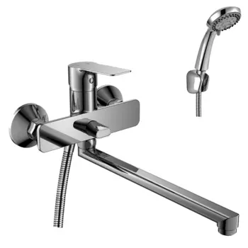 Смеситель для ванны Rossinka RS27 хром однорычажный с длинным изливом с лейкой (RS27-33)