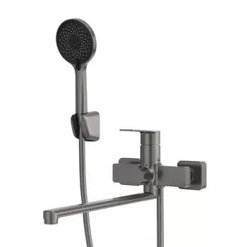 Смеситель для ванны Tokito Kobe графит однорычажный с длинным изливом с лейкой (TOK-KOB-1015)