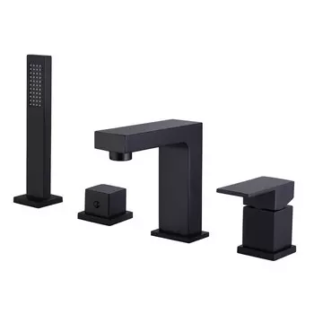 Смеситель на борт ванны Abber Daheim черный с лейкой (AF8213B)