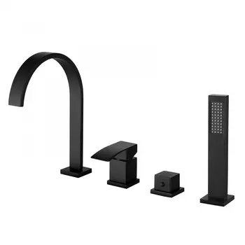 Смеситель на борт ванны Abber Wasserfall черный с лейкой (AF8613B)