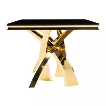 Стол кухонный прямоугольный 2х1 м стеклянный черный/золото Komin 2 (15308)