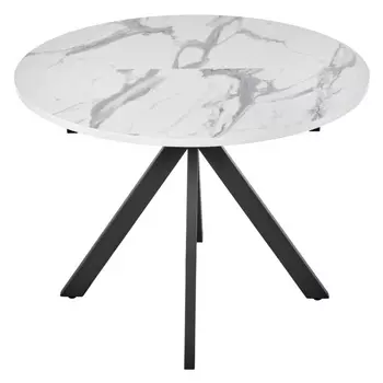 Стол кухонный раздвижной круглый d1 м белый мрамор/черный Rudolf (RF 0417)