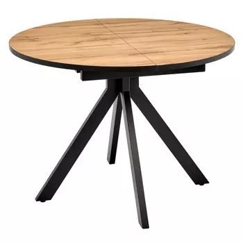 Стол кухонный раздвижной круглый d1 м дуб вотан/черный Rudolf (RF 0301)