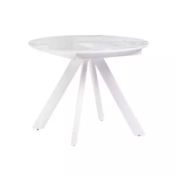 Стол кухонный раздвижной круглый d1 м стеклянный белый мрамор/белый Галвестон (532393)