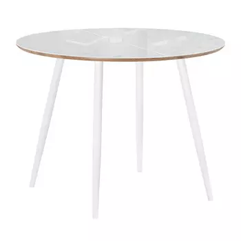 Стол кухонный раздвижной круглый d1 м стеклянный белый/дуб вотан Абилин