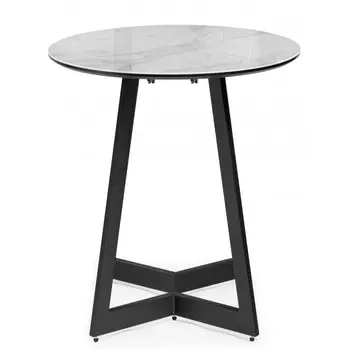 Стол кухонный раздвижной овальный d1 м стеклянный белый мрамор/черный Алингсос (532387)