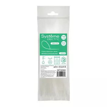 Стяжка кабельная Systeme Electric MultiSet 150х3,6 мм нейлоновая белая (100 шт.) (IMT15036W)