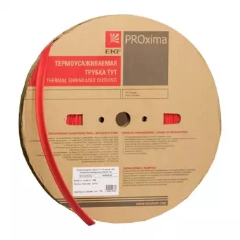 Трубка термоусадочная EKF PROxima ТУТ нг 16/8 мм красная (100 м)
