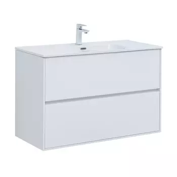 Тумба под раковину Lavelly Cube 100 см подвесная белый глянец (00316670)
