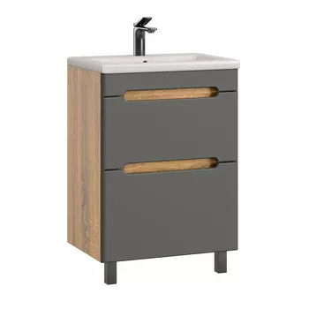 Комплект тумба с раковиной Sanstar Diva 50 см напольная дуб вотан/графит софт (457.1-1.4.1.ККОМ)