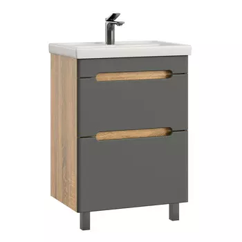 Комплект тумба с раковиной Sanstar Diva 60 см напольная дуб вотан/графит софт (458.1-1.4.1.КФОС)