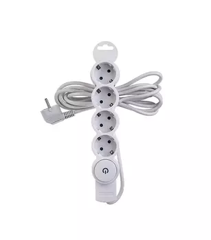 Удлинитель Dwi 4 розетки 5 м ПВС 3х0,75 кв.мм 10 А 2,2 кВт с кнопкой белый (32015 1)