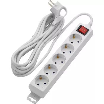 Удлинитель Dwi 5 розеток 5 м H05VV-F 3х1,5 кв.мм 16 А 3,68 кВт с кнопкой белый (32063 0)