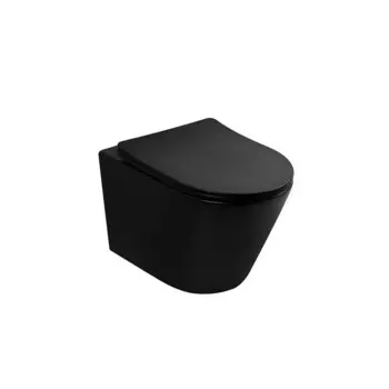 Унитаз подвесной Abber Bequem безободковый черный матовый с сиденьем дюропласт микролифт (AC1102TMB)