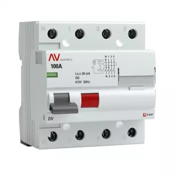 УЗО EKF Averes DV 100А 3P+N тип A 30 мА 10 кА (rccb-4-100-30-a-av)