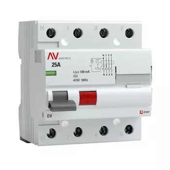 УЗО EKF Averes DV 25А 3P+N тип AC 100 мА 10 кА (rccb-4-25-100-ac-av)