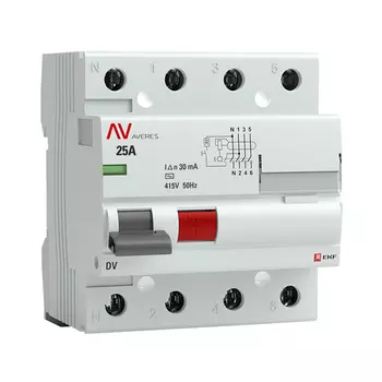 УЗО EKF Averes DV 25А 3P+N тип AC 30 мА 10 кА (rccb-4-25-30-ac-av)