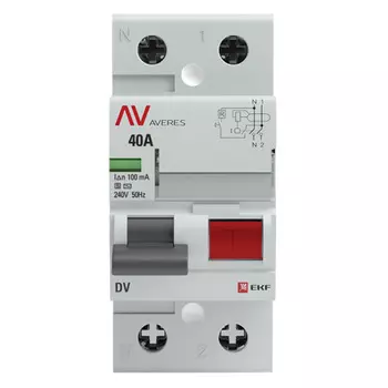 УЗО EKF Averes DV 40А 1P+N тип AC 100 мА 10 кА селективное (rccb-2-40-100-s-av)