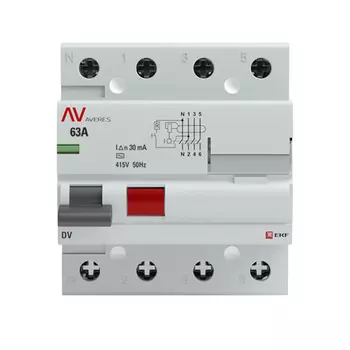УЗО EKF Averes DV 63А 3P+N тип AC 30 мА 10 кА (rccb-4-63-30-ac-av)