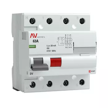 УЗО EKF Averes DV 63А 3P+N тип A 30 мА 10 кА (rccb-4-63-30-a-av)