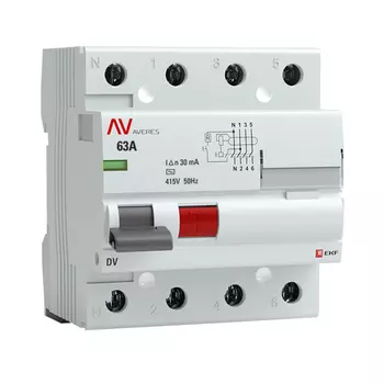 УЗО EKF Averes DV 63А 30 мА 4P тип АС 10 кА (rccb-4-63-30-ac-av)