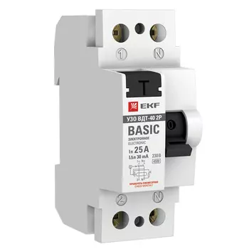 УЗО EKF Basic ВДТ-40 25А 1P+N тип AC 30 мА 4,5 кА (elcb-2-25-30e-sim)