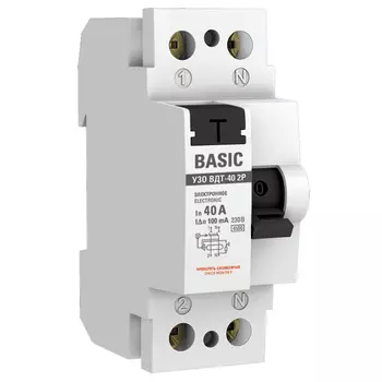 УЗО EKF Basic ВДT-40 40А 1P+N тип AC 100 мА 4,5 кА компактное (elcb-2-40-100e-sim)