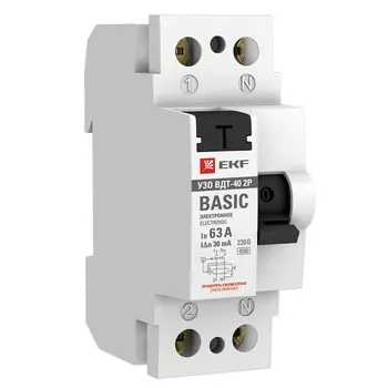 УЗО EKF Basic ВДТ-40 63А 1P+N тип AC 30 мА 4,5 кА (elcb-2-63-30e-sim)