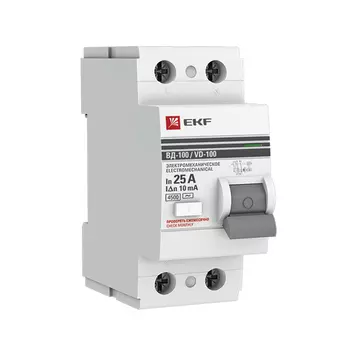 УЗО EKF PROxima ВД-100 25А 1P+N тип AC 10 мА 4,5 кА (elcb-2-25-10-em-pro)