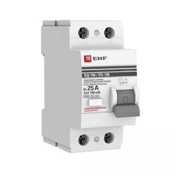 УЗО EKF PROxima ВД-100 25А 1P+N тип AC 100 мА 4,5 кА селективное (elcb-2-25-100S-em-pro)