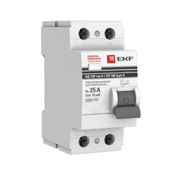 УЗО EKF PROxima ВД-100 25А 1P+N тип A 10 мА 4,5 кА (elcb-2-25-10-em-a-pro)