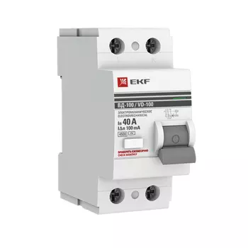 УЗО EKF PROxima ВД-100 40А 1P+N тип AC 100 мА 4,5 кА (elcb-2-40-100-em-pro)