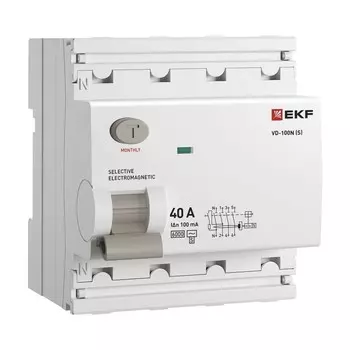 УЗО EKF PROxima ВД-100N (S) 40А 3P+N тип AC 100 мА 6 кА селективное (E1046MS40100)