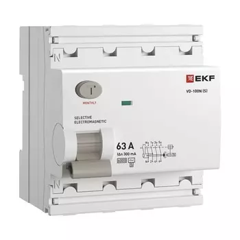УЗО EKF PROxima ВД-100N (S) 63А 3P+N тип AC 300 мА 6 кА селективное (E1046MS63300)