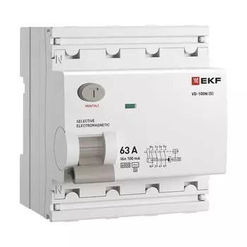 УЗО EKF PROxima ВД-100N (S) 63А 3P+N тип AC 100 мА 6 кА селективное (E1046MS63100)