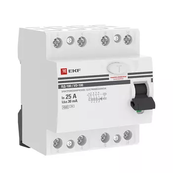 УЗО EKF ВД-100 (elcb-4-25-30-em-pro) 25А 30 мА 4P тип АС 4,5 кА