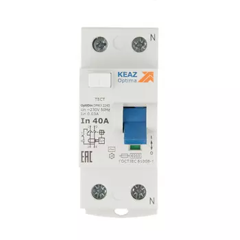 УЗО КЭАЗ OptiDin DM63 40А 1P+N тип AC 30 мА 6 кА (254176)