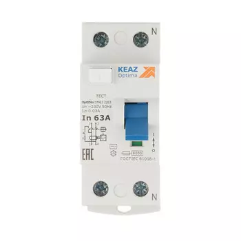 УЗО КЭАЗ OptiDin DM63 63А 1P+N тип AC 30 мА 6 кА (254186)