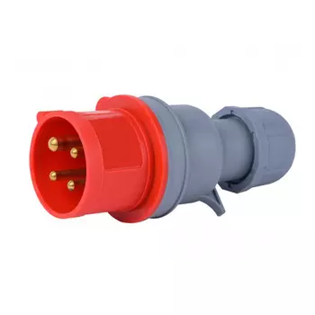 Вилка силовая прямая переносная Dekraft ВП-103 с заземлением 3P+PE 3 фазы 32 А 380 В IP44 красная (26103DEK)