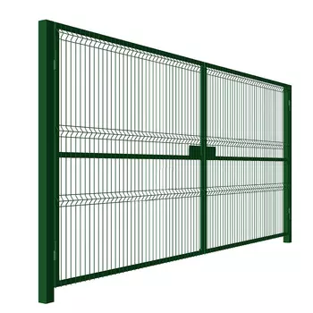 Ворота распашные с панелью 3D и столбами Оптима 4х2 м зеленые RAL 6005