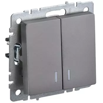 Выключатель IEK Brite ВС10-2-1-БрС двухклавишный встраиваемый сталь с подсветкой (BR-V20-1-10-K46)