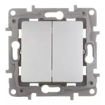 Выключатель Legrand Etika двухклавишный встраиваемый алюминий (672402)