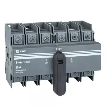 Выключатель-разъединитель EKF TwinBlock 3P 80А 400-690 В на DIN-рейку (tb-s-80-3p-rev)