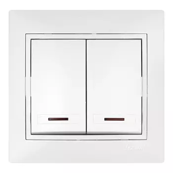 Выключатель с рамкой Lezard MIRA 701-0202-112 двухклавишный скрытая установка белый с подсветкой