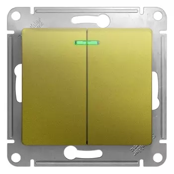 Выключатель Systeme Electric Glossa двухклавишный встраиваемый фисташковый с подсветкой (GSL001053)